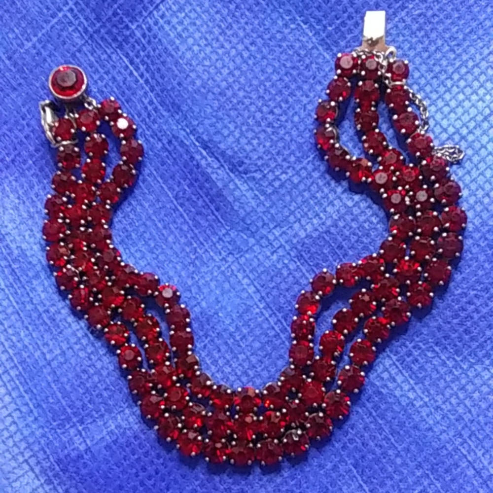 Antique 1920-Chek 3 row red sterling bracelet  chekslovaka?